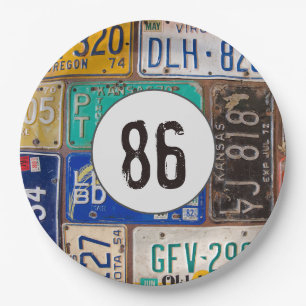 Prato De Papel Rusty License Plates 86º aniversário