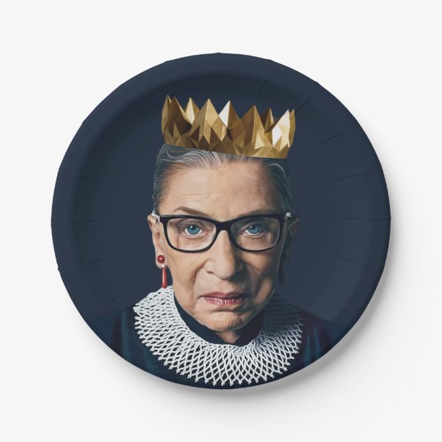 Prato De Papel Ruth Bader Ginsburg com Coroa Dourada (Frente)