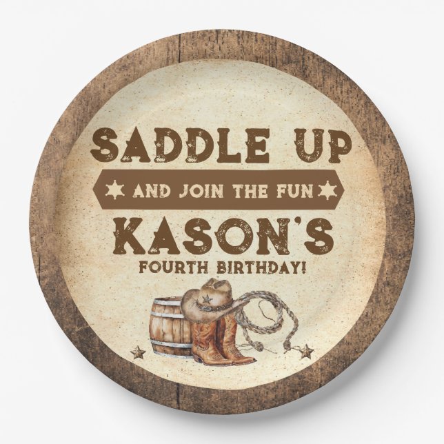 Prato De Papel Saddle Country Western Birthday (Frente)