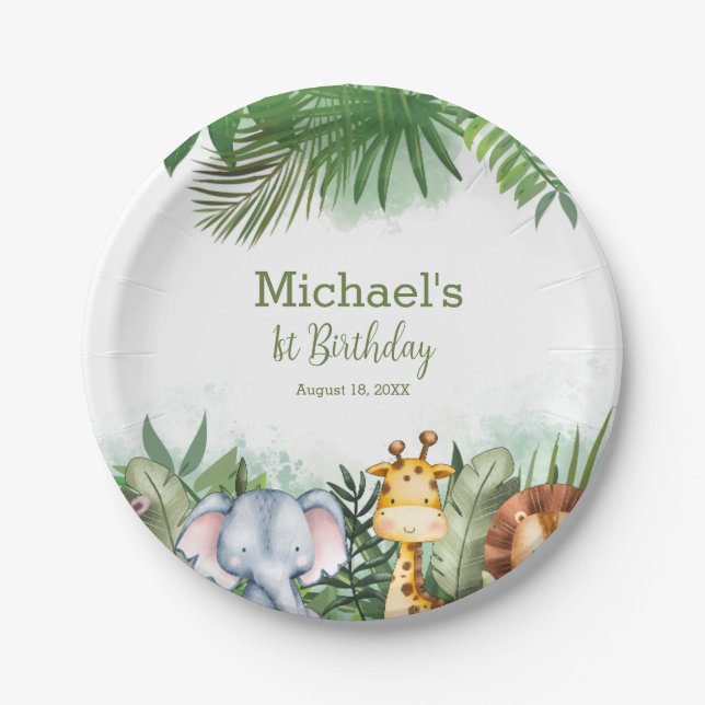 Prato De Papel Safari Animais Selvagem Festa Personalizada de Ani (Frente)