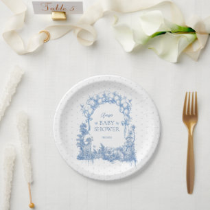 Prato De Papel Safari Animal Dusty Blue Toile Baby Boy Chá