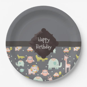 Prato De Papel Safari Animal Pattern Nursery Art Happy Birthday