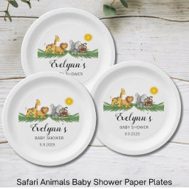Prato De Papel Safari Animals Baby Shower 