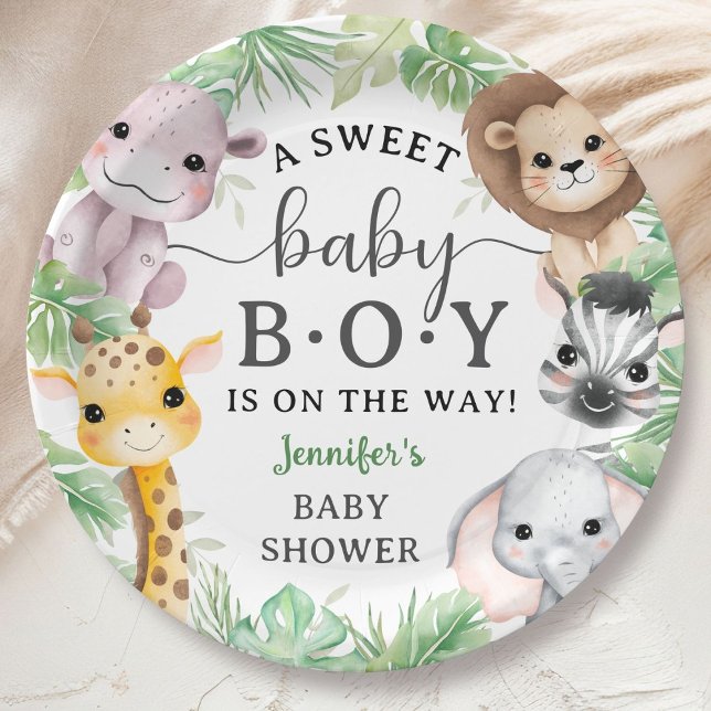 Prato De Papel Safari Animals Baby Shower Boy Cute Jungle  (Criador carregado)