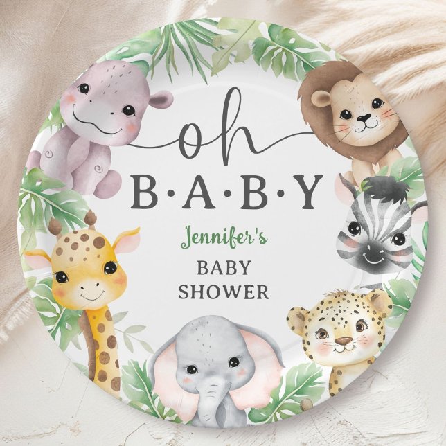 Prato De Papel Safari Animals Baby Shower Oh Baby Cute Jungle (Criador carregado)