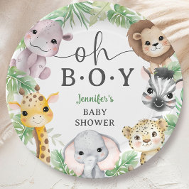 Prato De Papel Safari Animals Baby Shower Oh Boy Cute Jungle