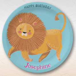 Prato De Papel Safari animals birthday lion girl