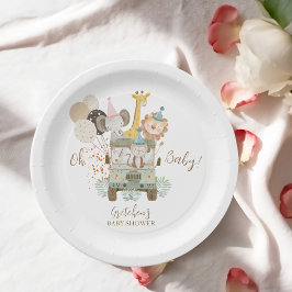 Prato De Papel Safari Caminhão Selva Animais Boho Chá de fraldas