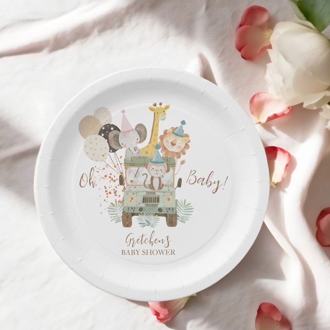 Prato De Papel Safari Caminhão Selva Animais Boho Chá de fraldas (Criador carregado)