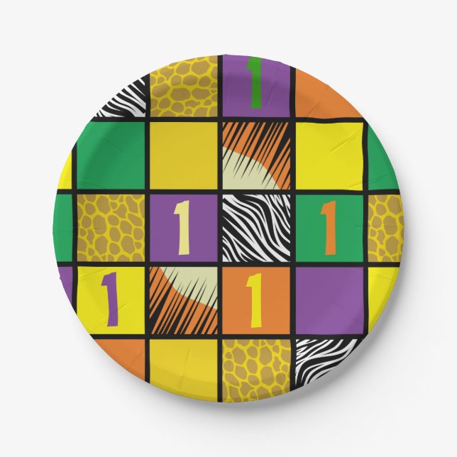 Prato De Papel Safari de Partido Selvagem Um primeiro aniversario (Frente)