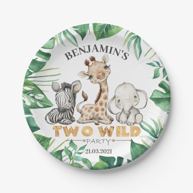 Prato De Papel Safari Duas Placas de Papagaio de Aniversário (Frente)