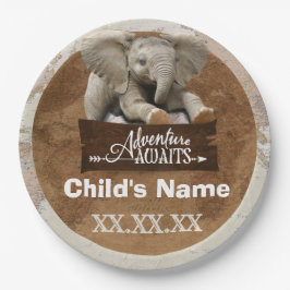 Prato De Papel Safari Elephant “Adventure Awaits” Theme