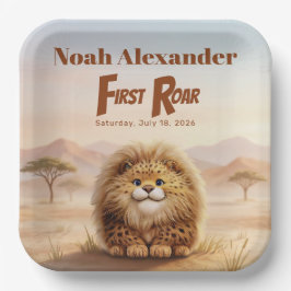 Prato De Papel Safari First Roar Fluffy Leopard Birthday Party