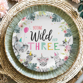 Prato De Papel Safari Garota Rosa, Terceiro Aniversário