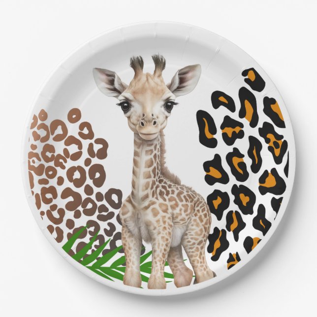 Prato De Papel Safari Giraffe Birthday Wild Um Dois Partido Selva (Frente)