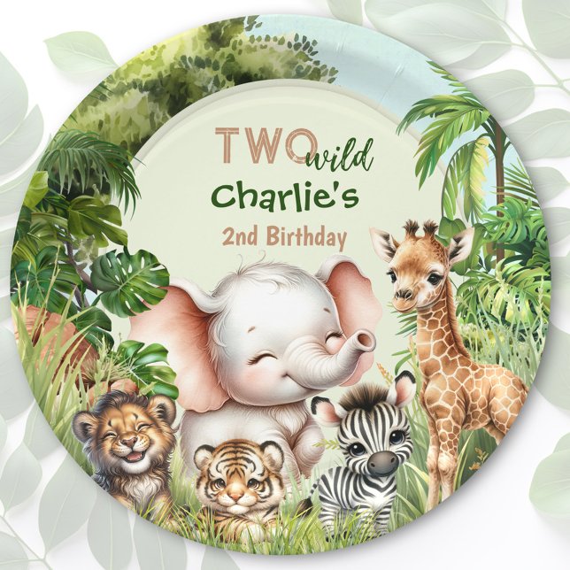Prato De Papel Safari Jungle Cute Animal Dois segundos aniversári (Safari Jungle Cute Animals Two Wild 2nd Birthday Paper Plates)