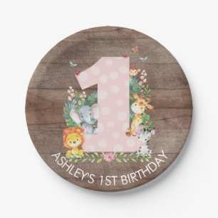 Prato De Papel Safari Jungle Girls primeiro aniversario 7" Plate