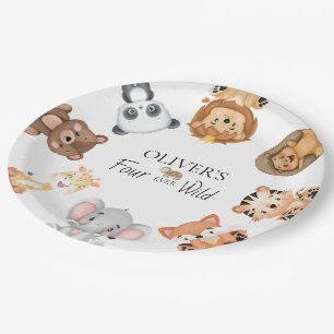 Prato De Papel Safari selvagem para sempre 4º aniversário