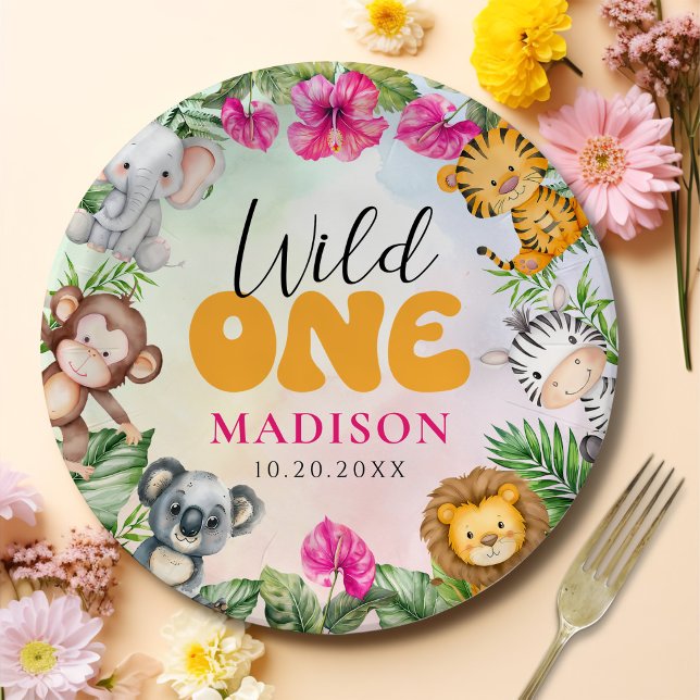 Prato De Papel Safari Wild One 1rua Aniversário (Criador carregado)