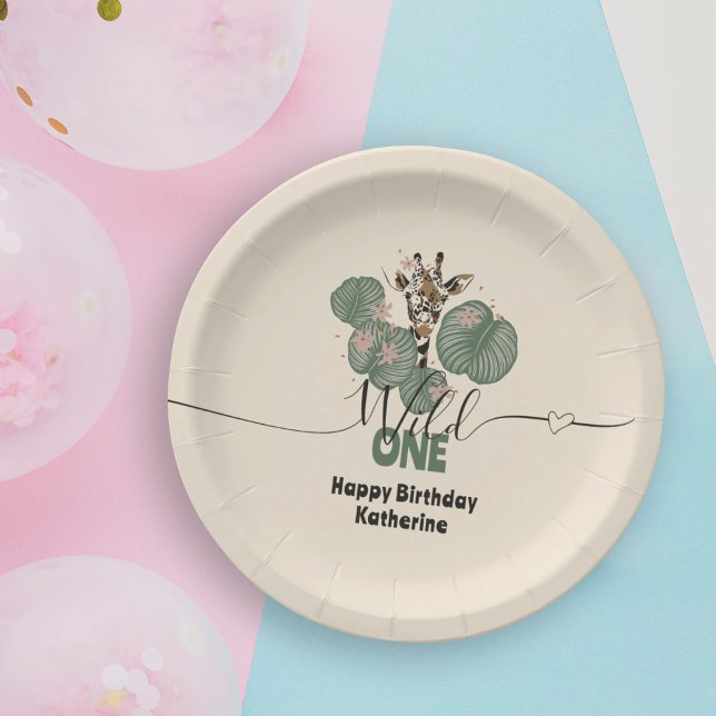 Prato De Papel Safari Wild One Giraffe Animal Birthday (Criador carregado)