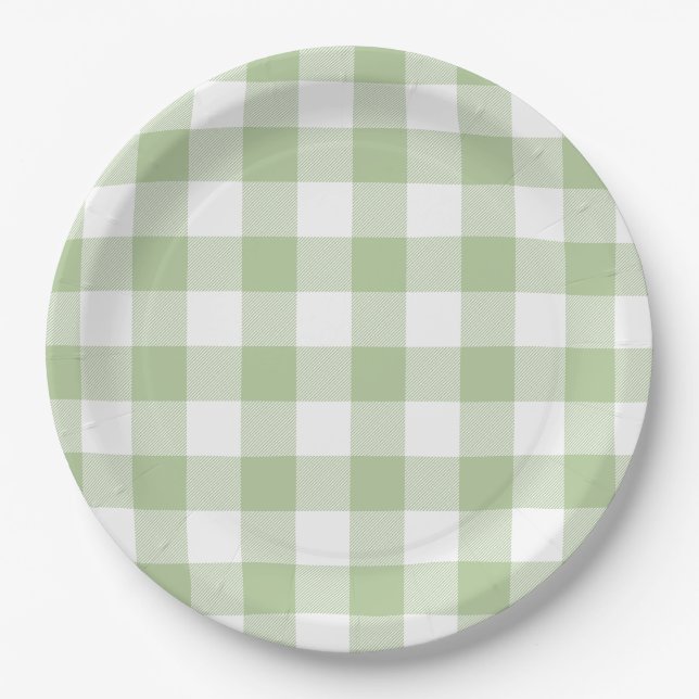 Prato De Papel Sage and White Buffalo Plaid Gingham (Frente)