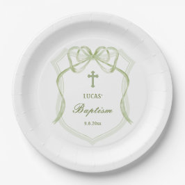 Prato De Papel Sage Green Arco Crest Baptism
