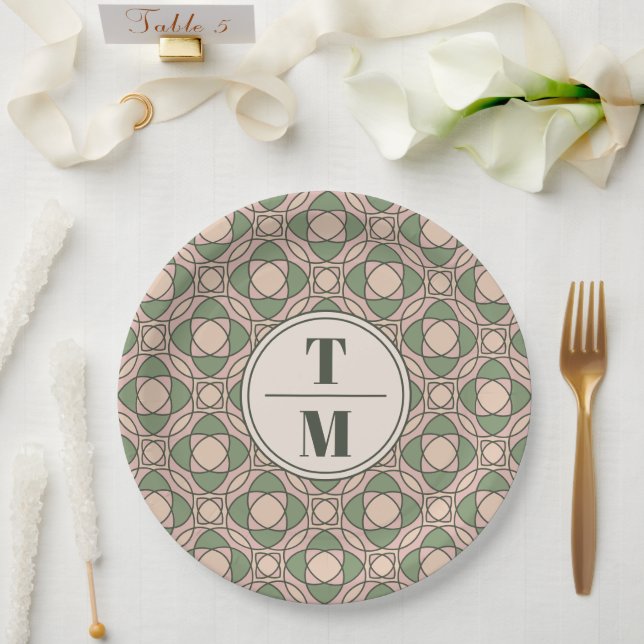 Prato De Papel Sage Green Art Deco Wedding Paper Plates (Casamento)