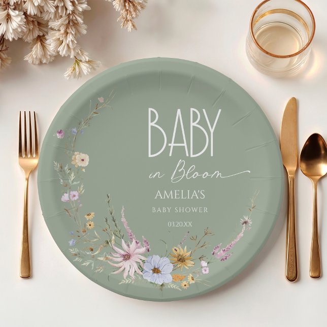 Prato De Papel Sage Green Baby in Blogue Paper Plate (Criador carregado)