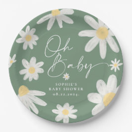 Prato De Papel Sage Green Boho Daisy Flower Paper Placas