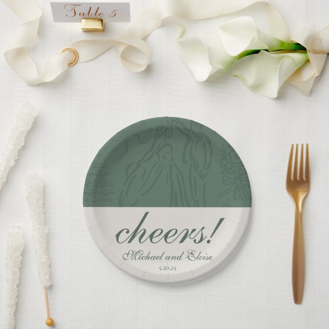 Prato De Papel Sage Green Cheers Elegant Personalized Wedding (Casamento)