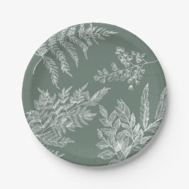 Prato De Papel Sage Green Fern Leaf Botanical Weding Paper Plate