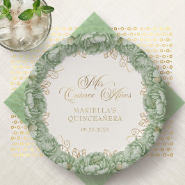 Prato De Papel Sage Green Floral Quinceanera