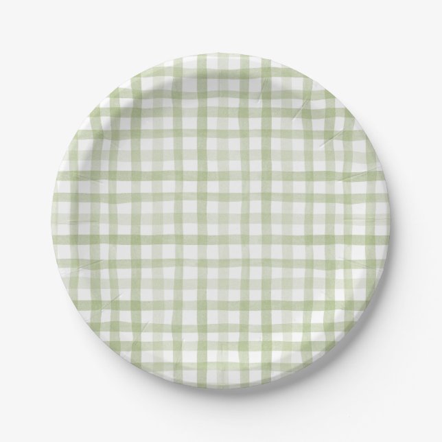 Prato De Papel Sage Green Gingham (Frente)