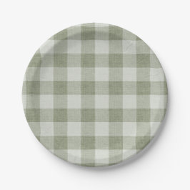 Prato De Papel Sage Green Gingham Buffalo Check Linen Texture 