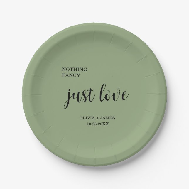 Prato De Papel Sage Green Nothing Fancy Just Love Wedding   (Frente)
