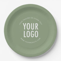 Sage Green Paper Plates Company Logo Branded Bulk
