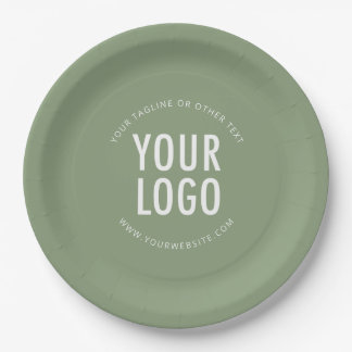 Prato De Papel Sage Green Paper Plates Company Logo Branded Bulk