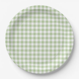 Prato De Papel Sage Minúsculo e Gingham Branco