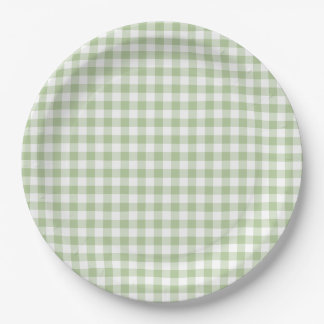 Prato De Papel Sage Minúsculo e Gingham Branco