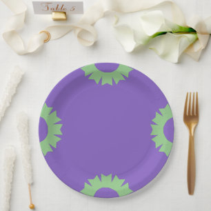 Prato De Papel Sage Verde Geométrico Roxo