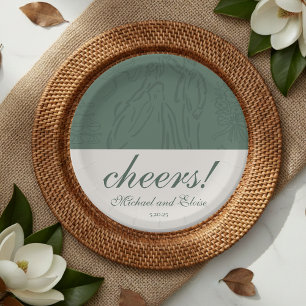 Prato De Papel Sage Verde Parabéns Casamento Personalizado Elegan