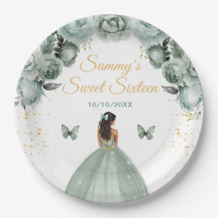 Prato De Papel Sage Verde Princesa de Pele Morena Doce Dezesseis