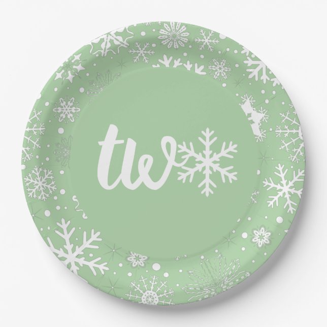 Prato De Papel Sage Winter Second Birthday Snowflake Plates (Frente)