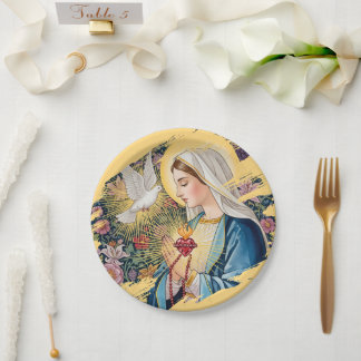 Prato De Papel Sagrado Coração de Maria, Devoção, Arte Cristã
