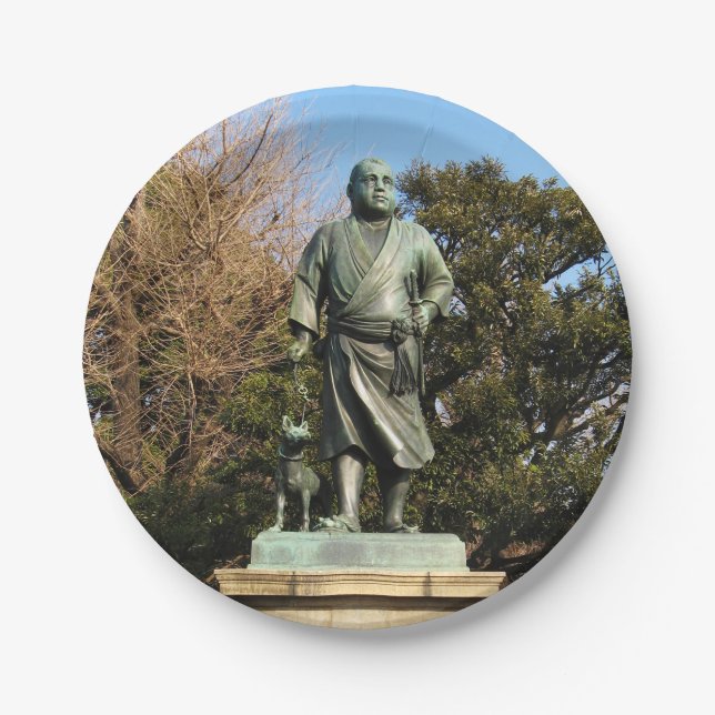 Prato De Papel Saigo Takamori (O Último Samurai) & Estátua De Cac (Frente)