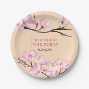 Prato De Papel Sakura Blush Pink Cherry Blossom Peach Aniversário