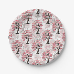Prato De Papel Sakura Pink Chersom Tree Design