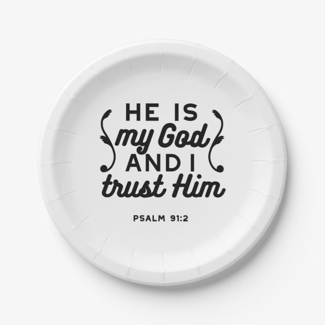 Prato De Papel Salmo 91:2 – Confie em Deus Versículo Bíblico Cris (Frente)