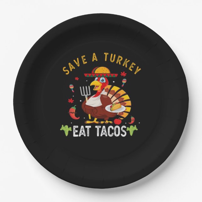 Prato De Papel Salve Uma Turquia Coma Tacos Engraçado Mexicano (Frente)