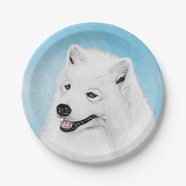 Prato De Papel Samoyed Painting - Cute Original Dog Art (Frente)